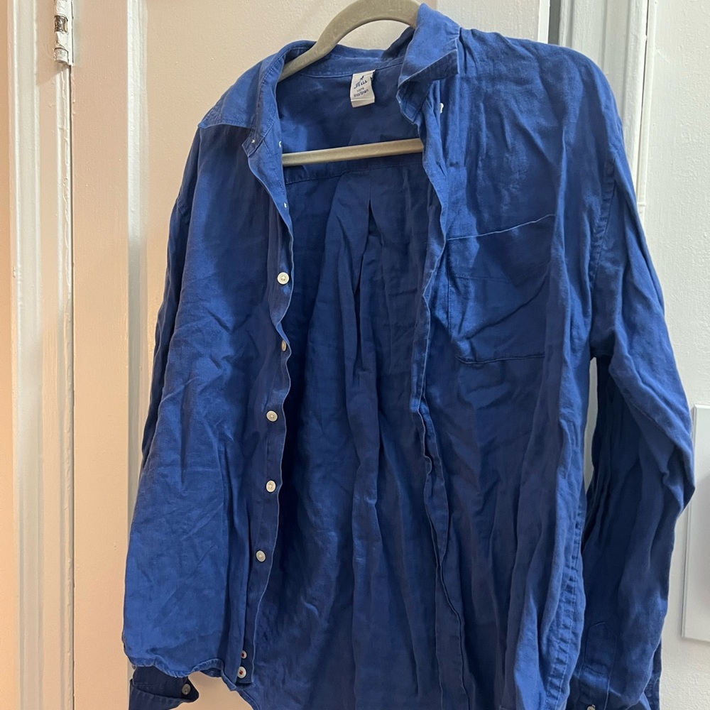 Blue Linen Button-Up Shirt